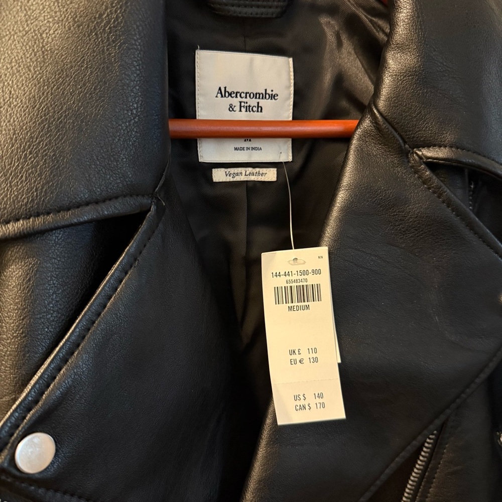Abercrombie & Fitch Classic Black Leather Biker Jacket - Picture 2 of 4